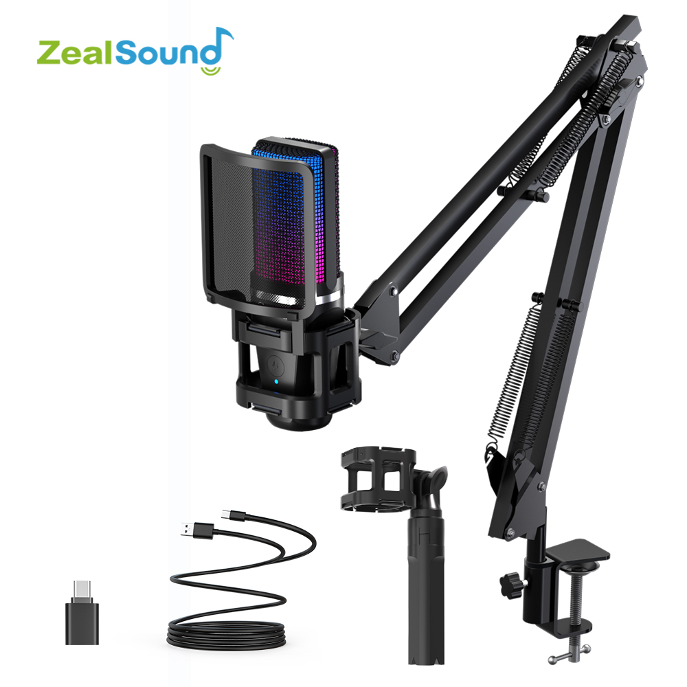 Gaming Accessories White - Zealsound mikrofon rekaman RGB, dengan lengan