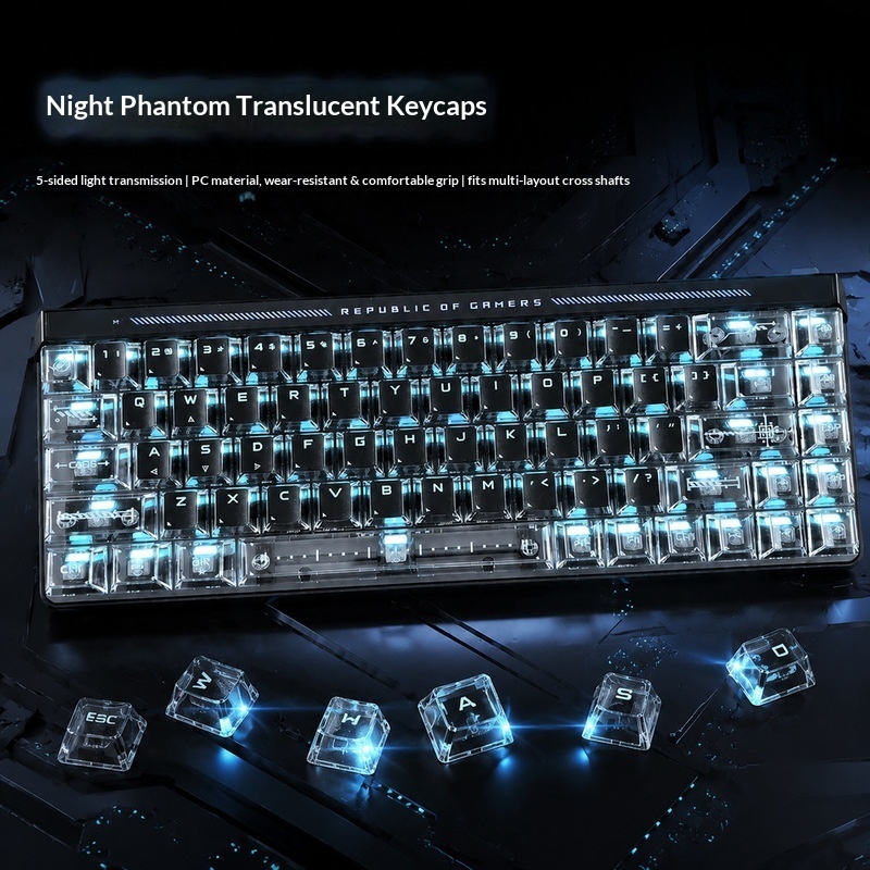 Gaming Accessories White - Keycaps Transparan dengan Lampu Latar, Tinggi